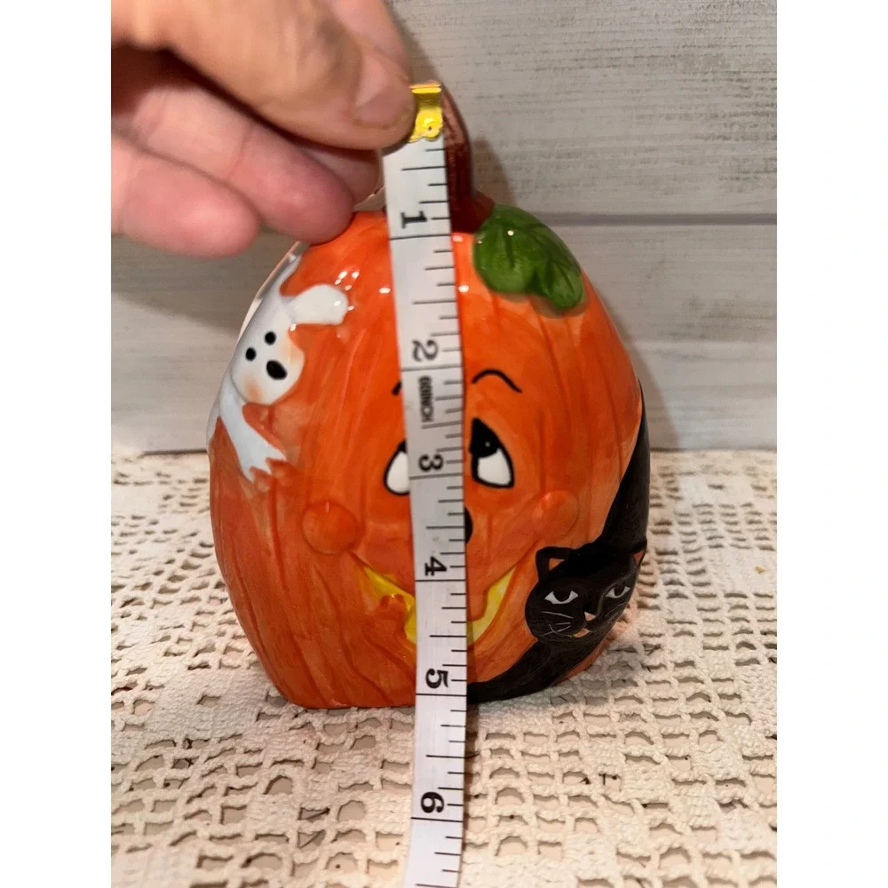 Vintage Halloween Ceramic Napkin Holder Pumpkin Jack-O-Lantern Ghost Black Cat